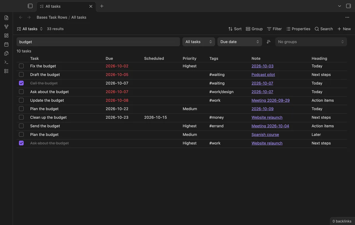Bases Task Rows screenshot