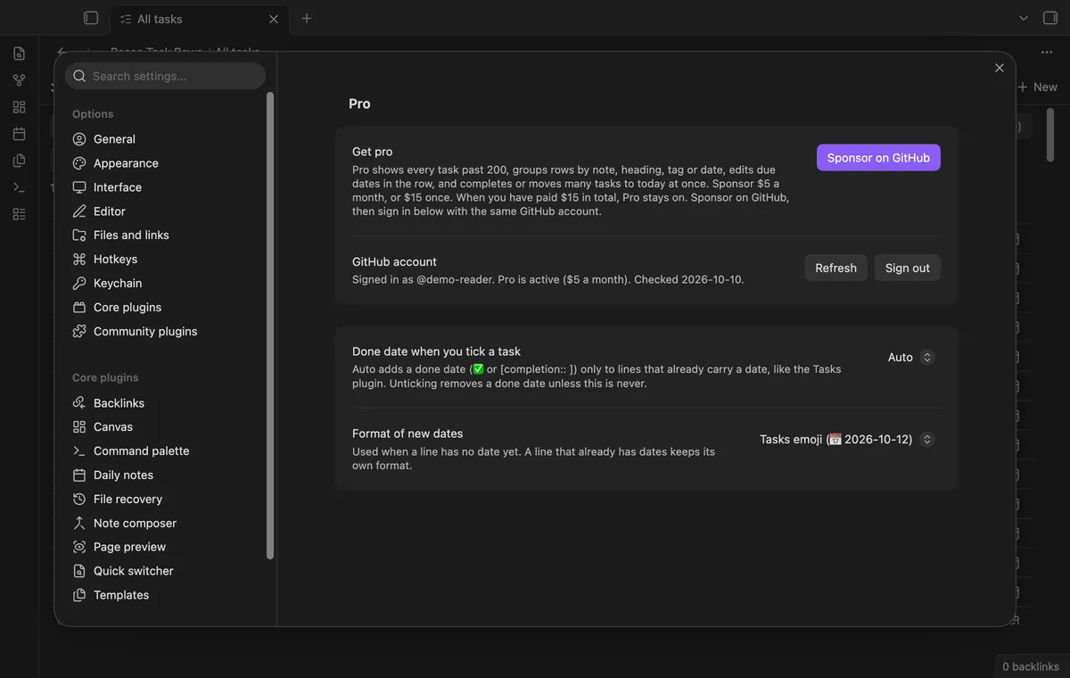 Bases Task Rows screenshot