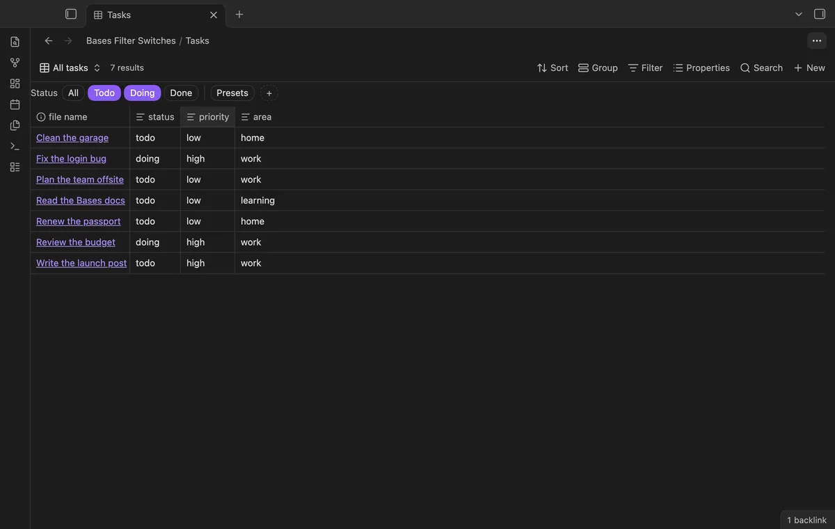 Bases Filter Switches screenshot