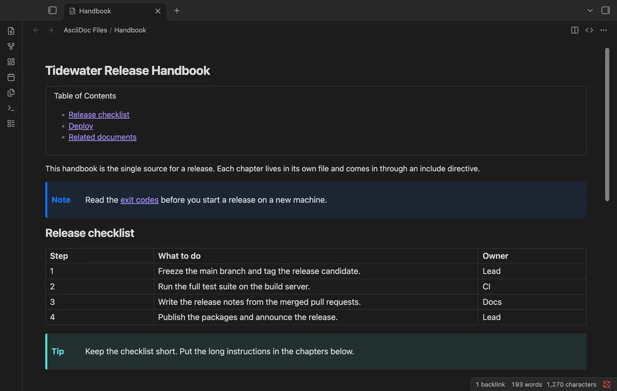 AsciiDoc Files screenshot