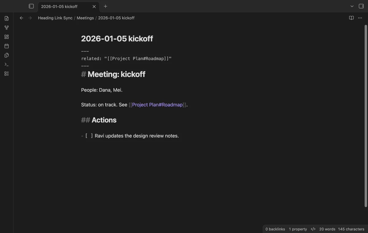 Heading Link Sync screenshot