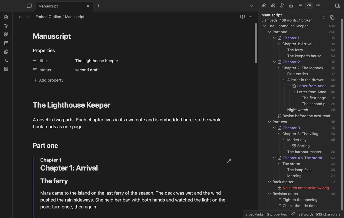 Embed Outline screenshot