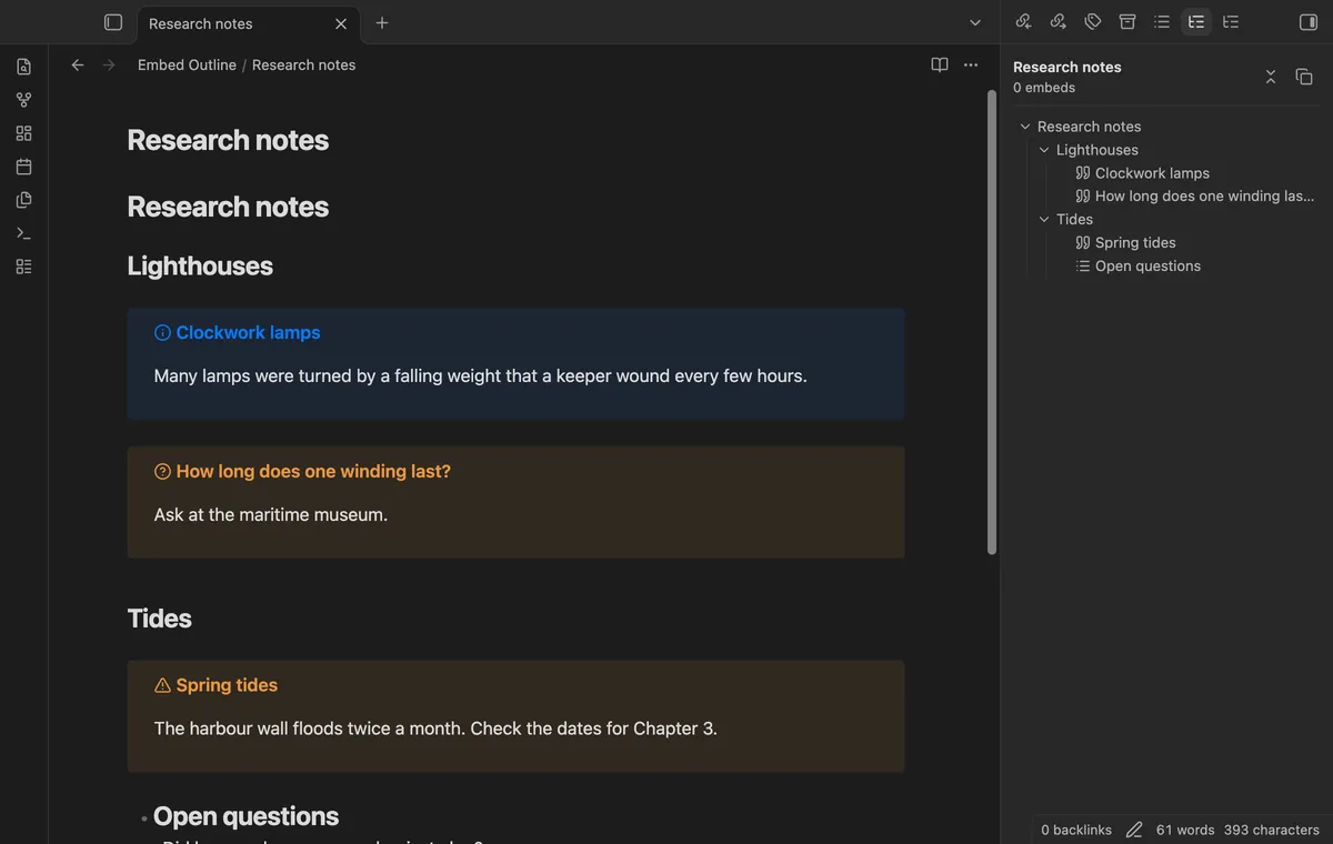 Embed Outline screenshot