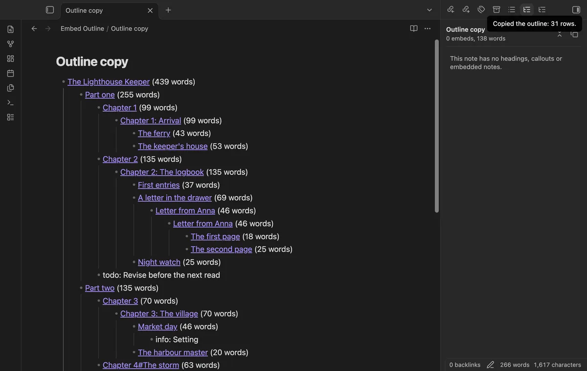 Embed Outline screenshot