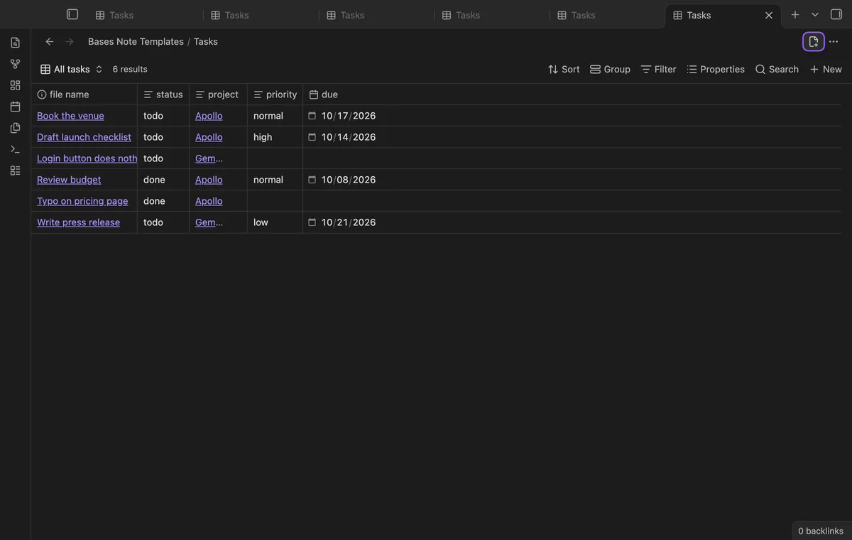 Bases Note Templates screenshot