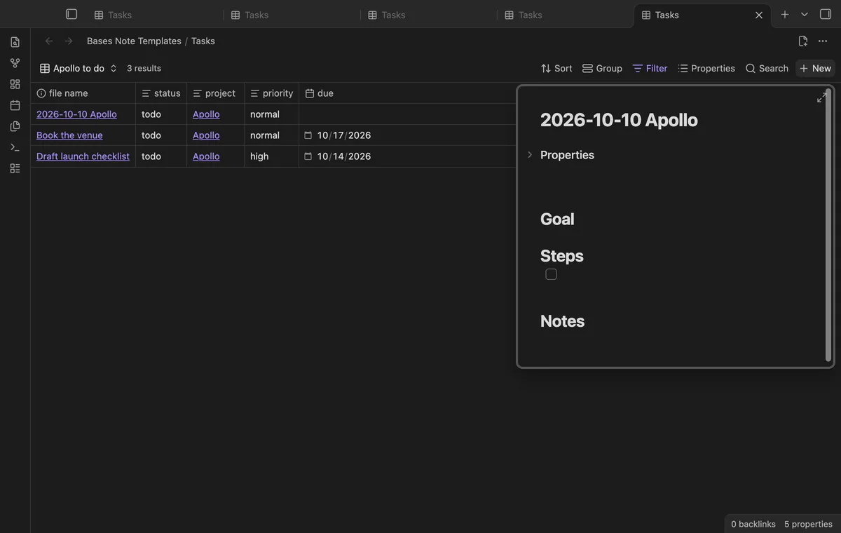 Bases Note Templates screenshot