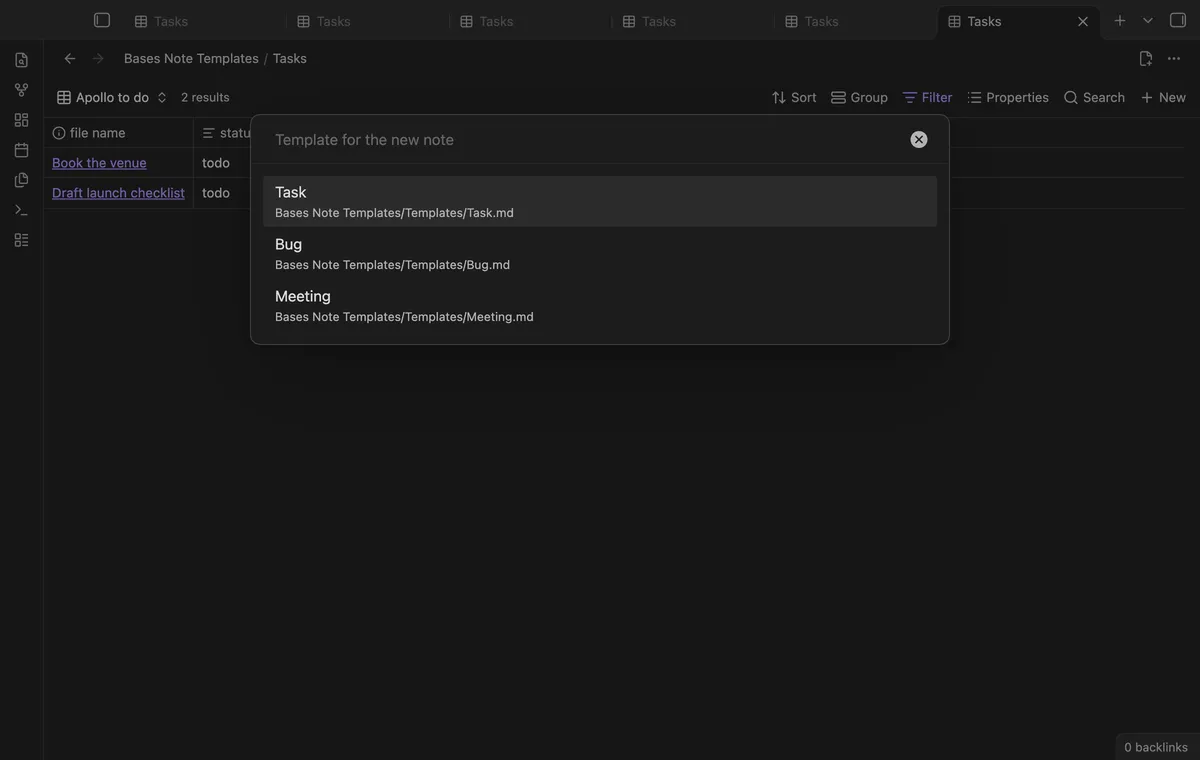 Bases Note Templates screenshot