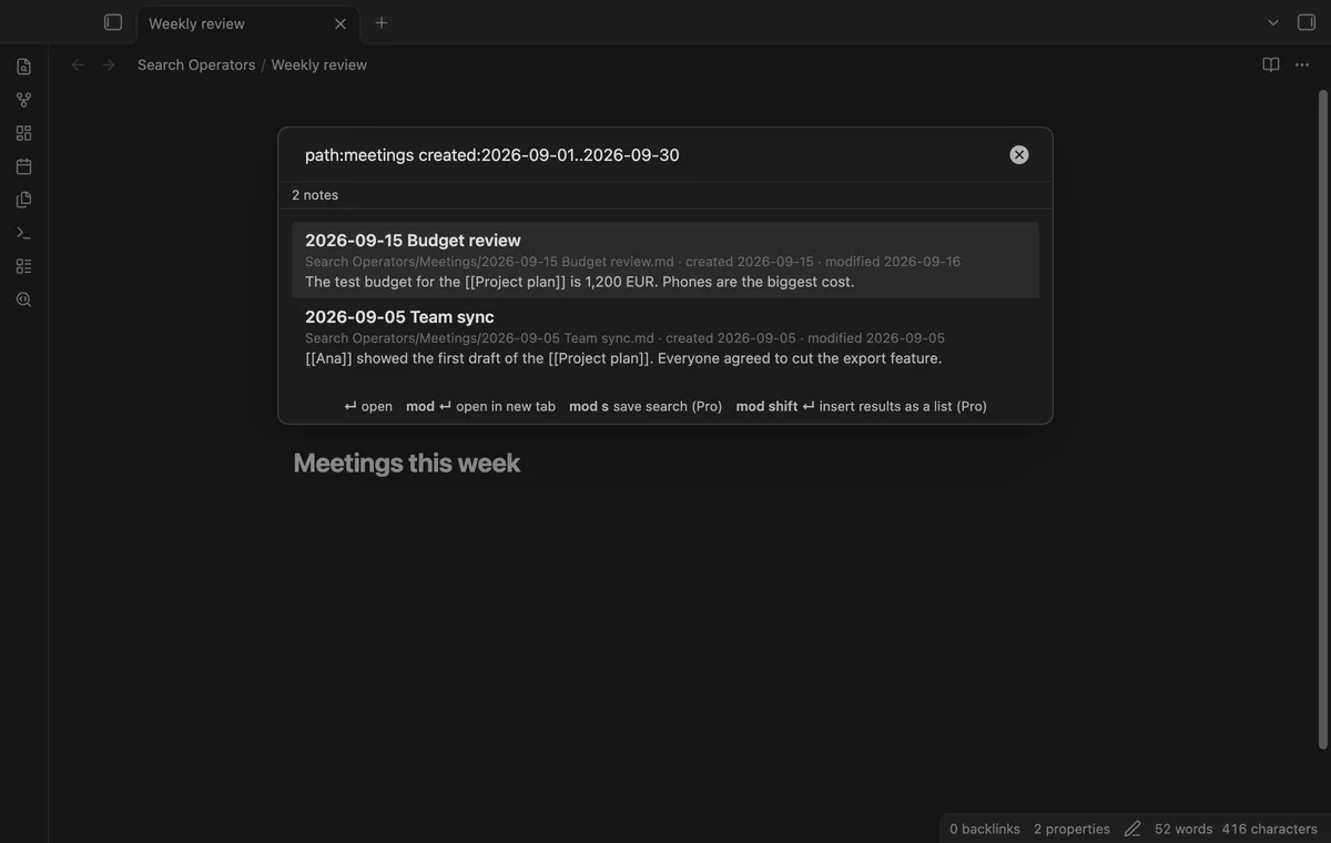 Search Operators screenshot