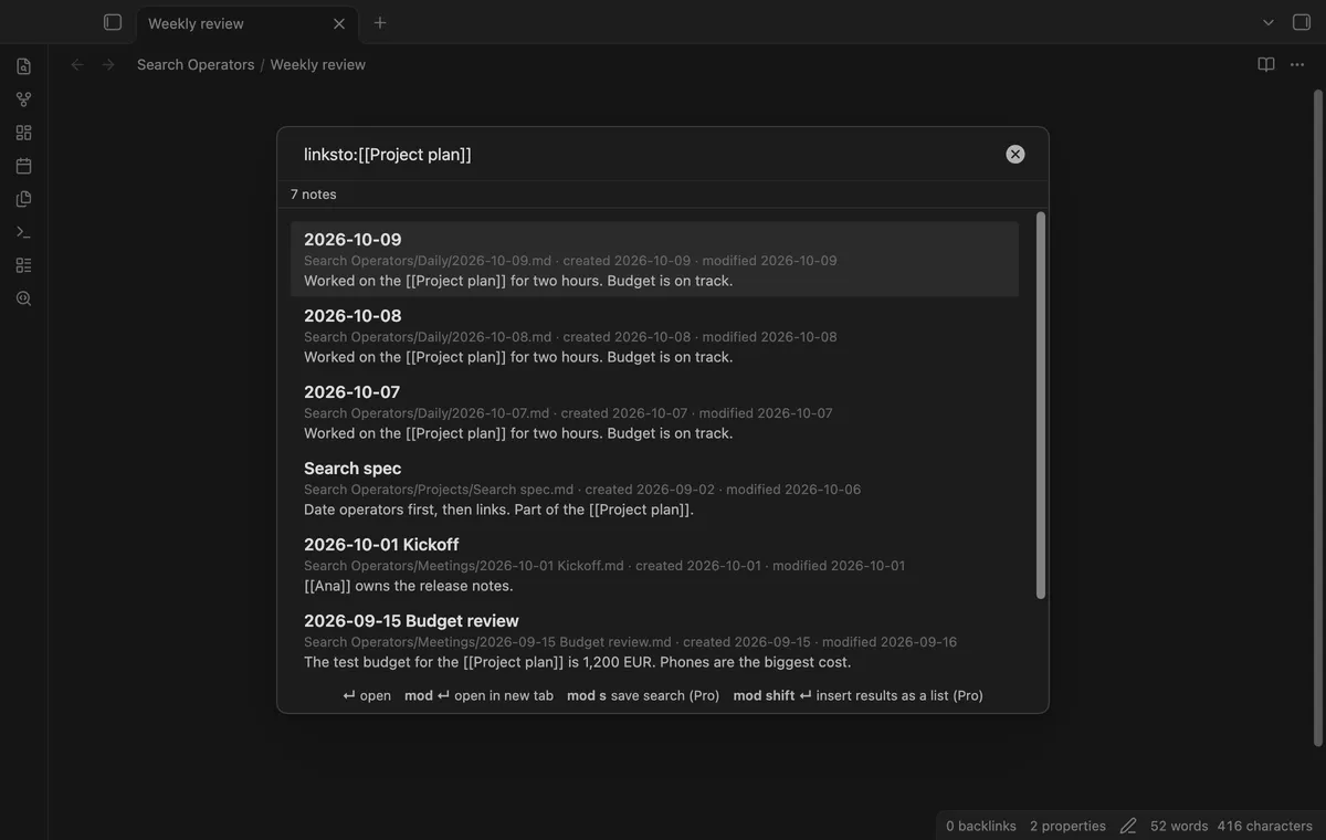 Search Operators screenshot