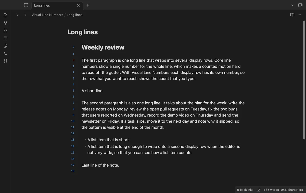 Visual Line Numbers screenshot