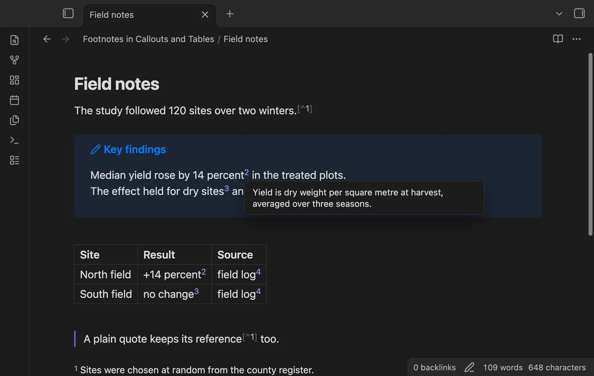 Footnotes in Callouts and Tables screenshot