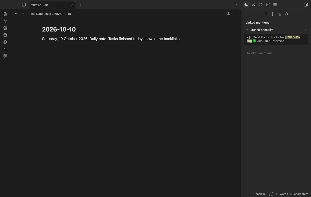 Task Date Links screenshot