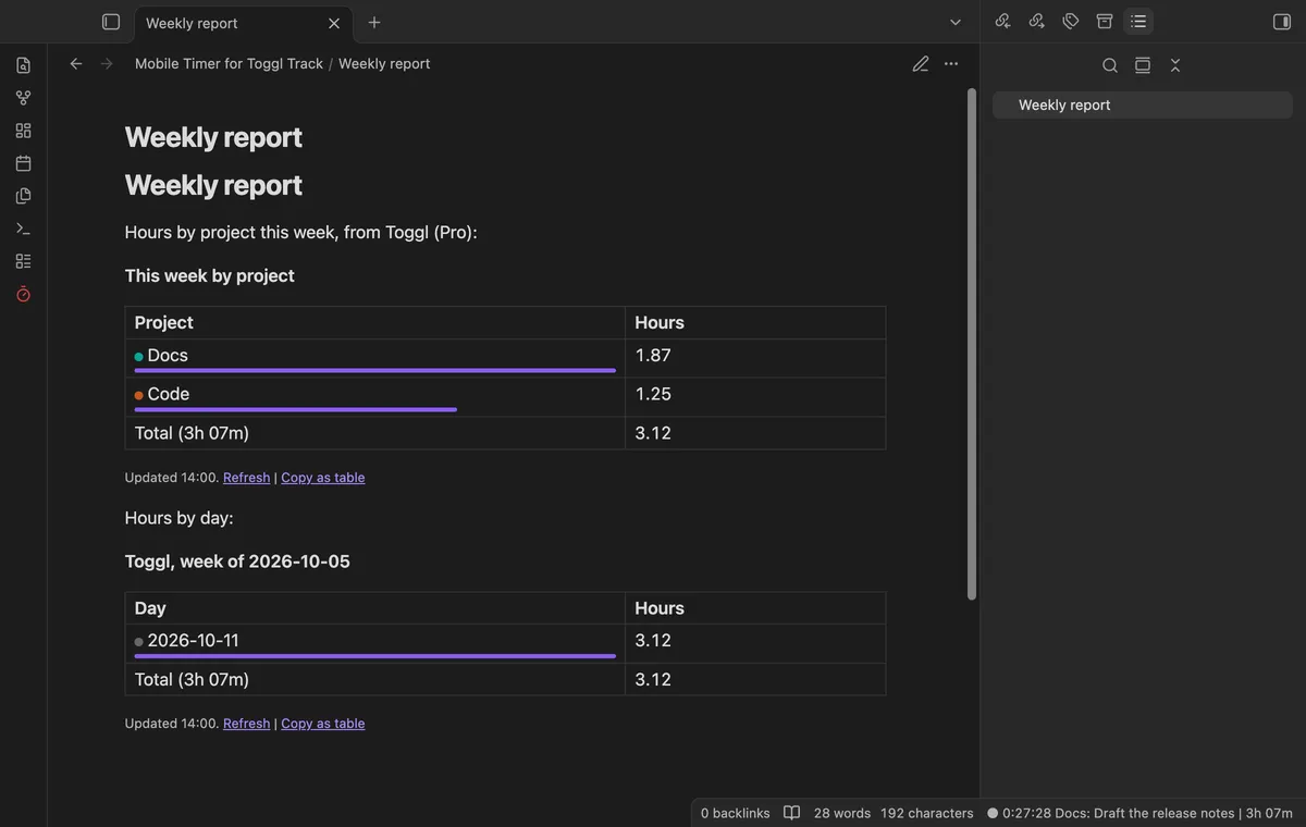 Mobile Timer for Toggl Track screenshot