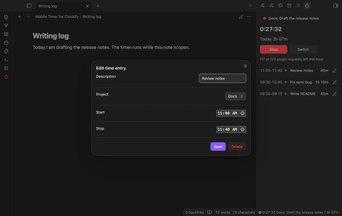 Mobile Timer for Clockify screenshot