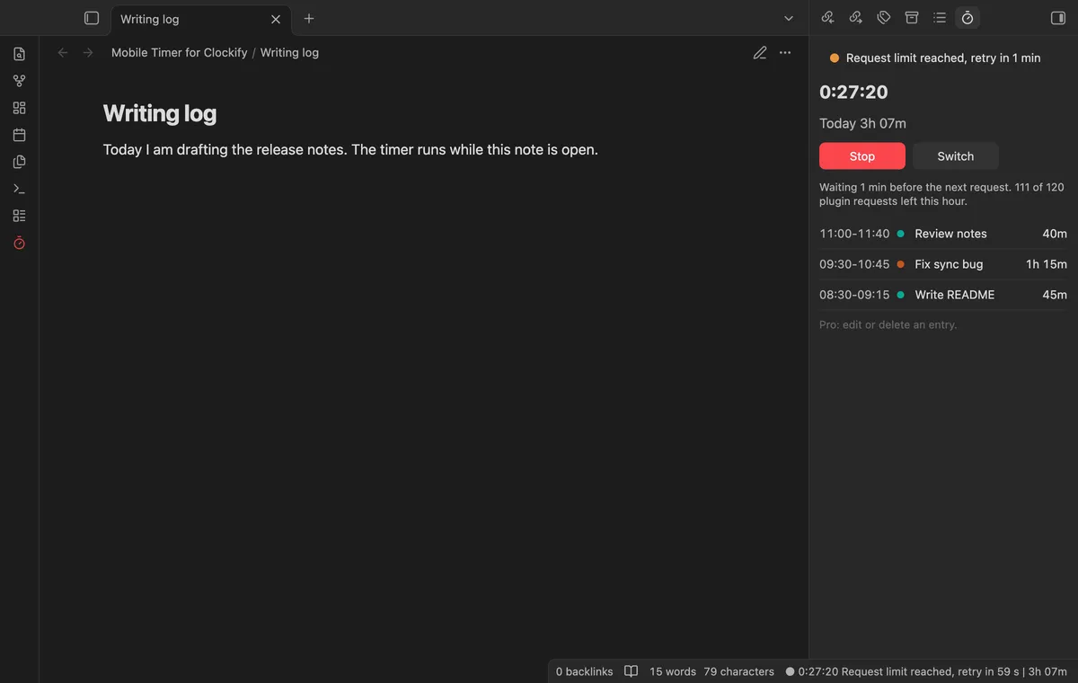 Mobile Timer for Clockify screenshot