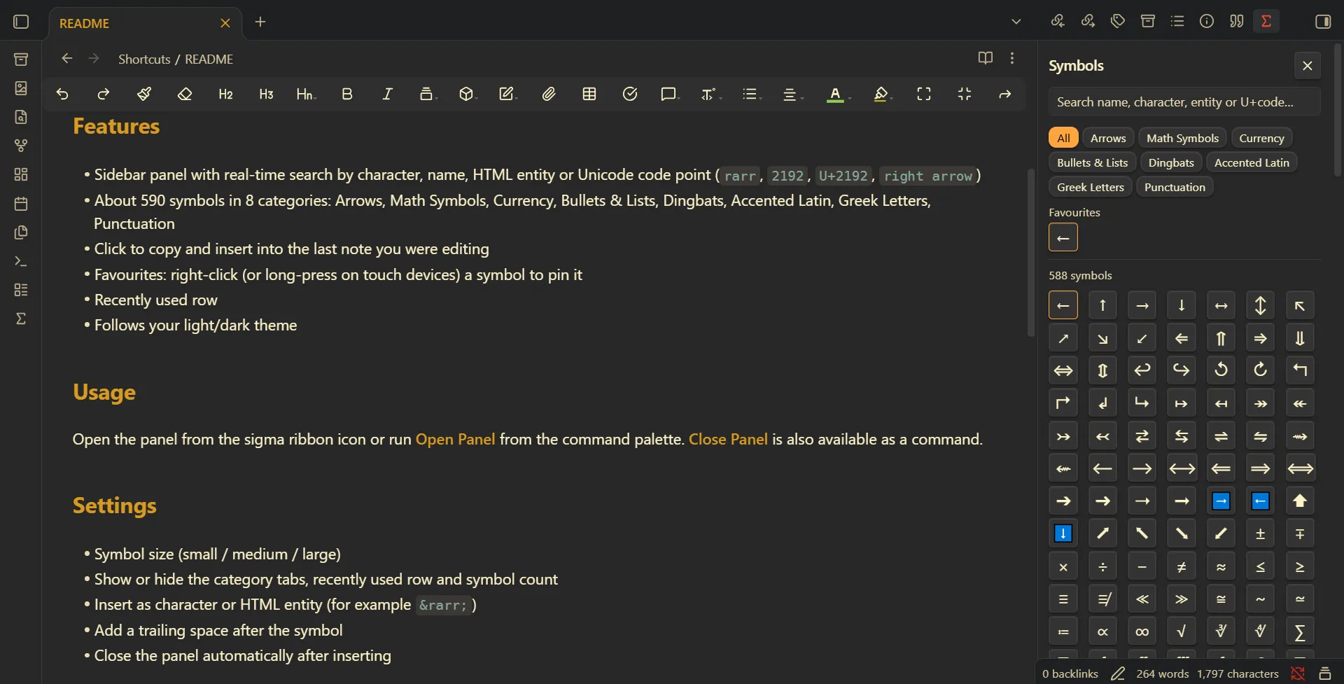 Special Characters Panel screenshot