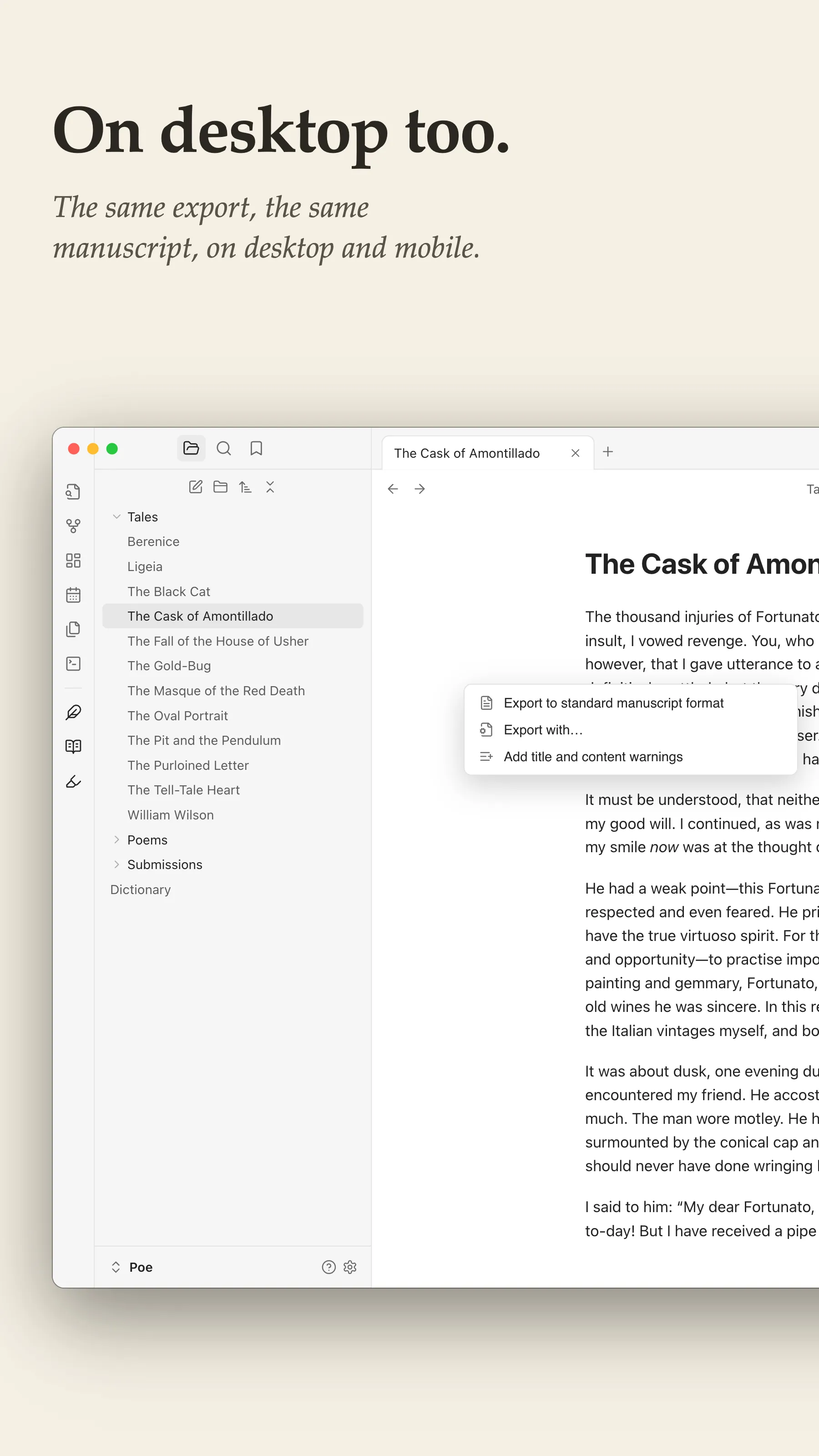 Standard Manuscript Format Export screenshot