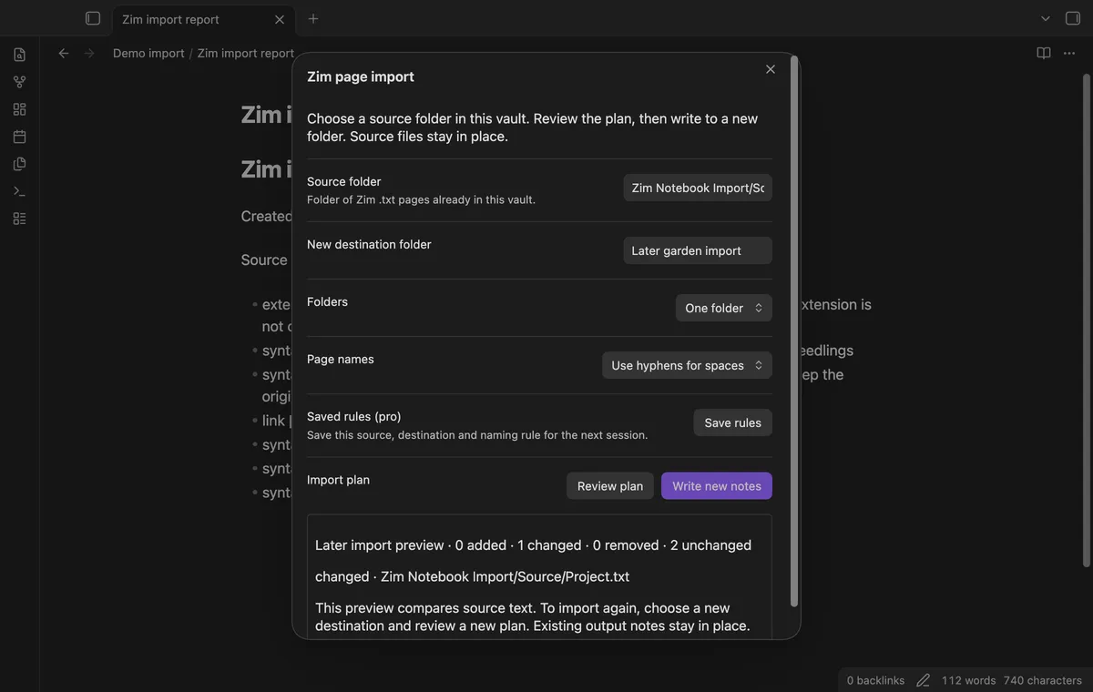 Zim Notebook Import screenshot