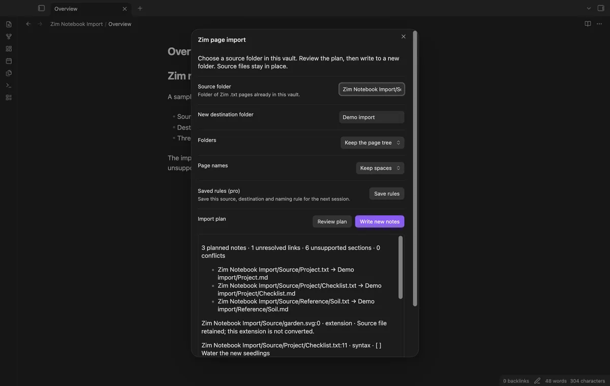 Zim Notebook Import screenshot