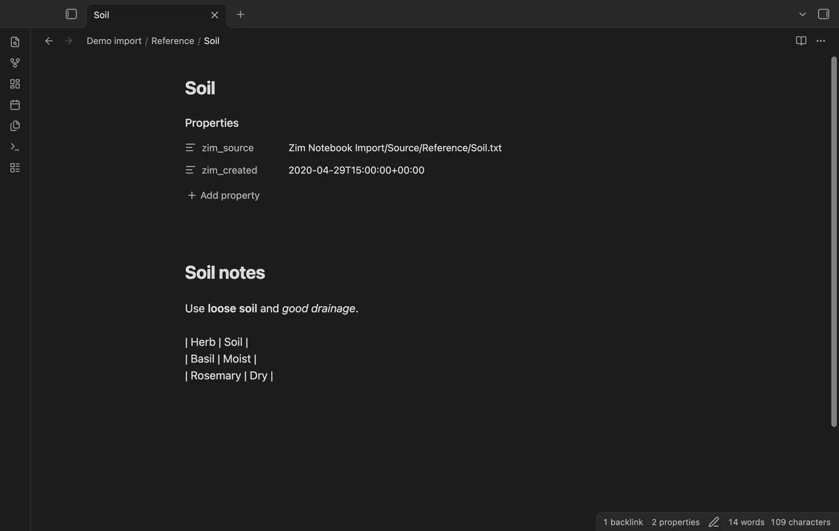Zim Notebook Import screenshot