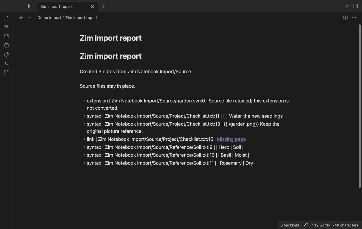 Zim Notebook Import screenshot
