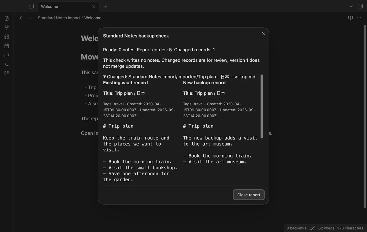 Standard Notes Import screenshot