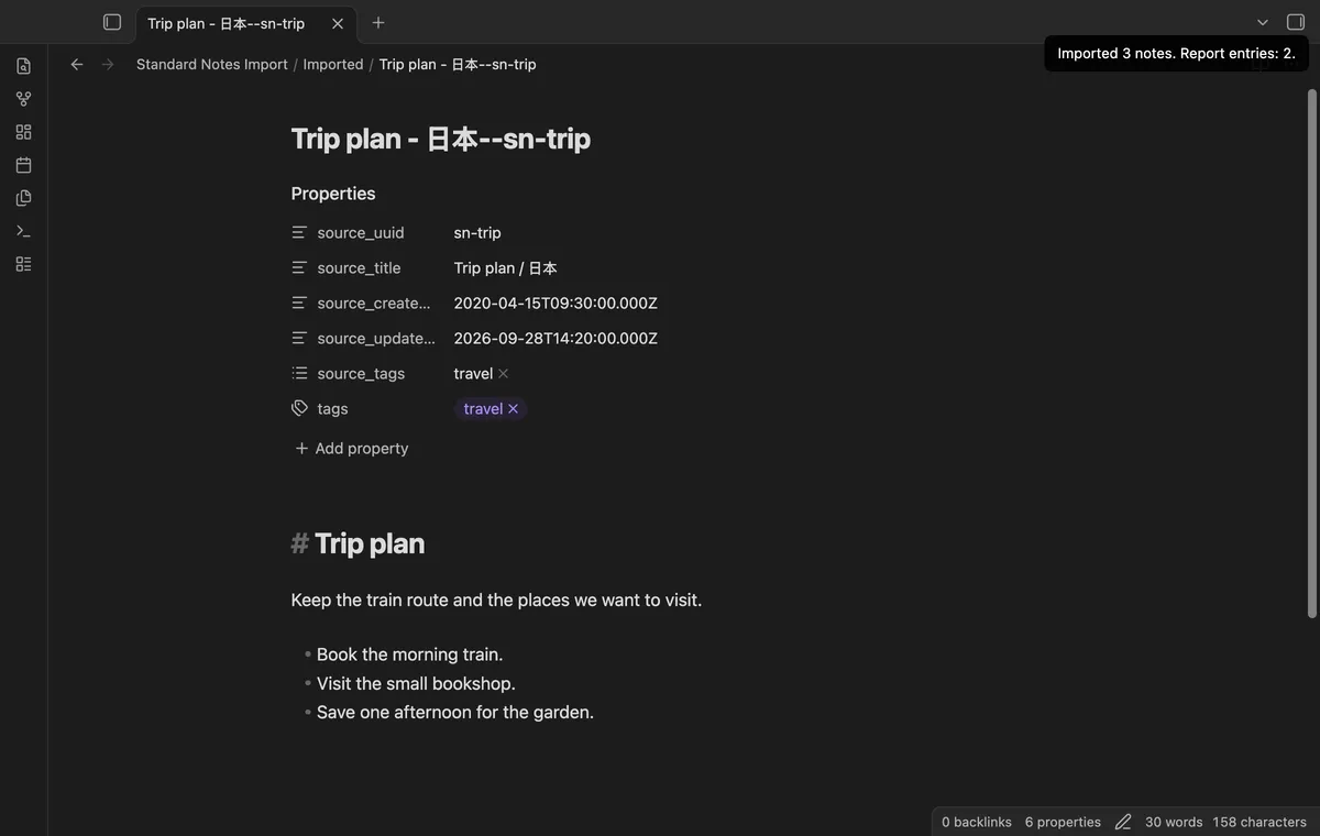 Standard Notes Import screenshot