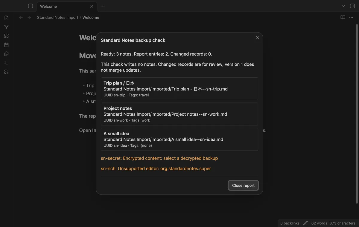 Standard Notes Import screenshot