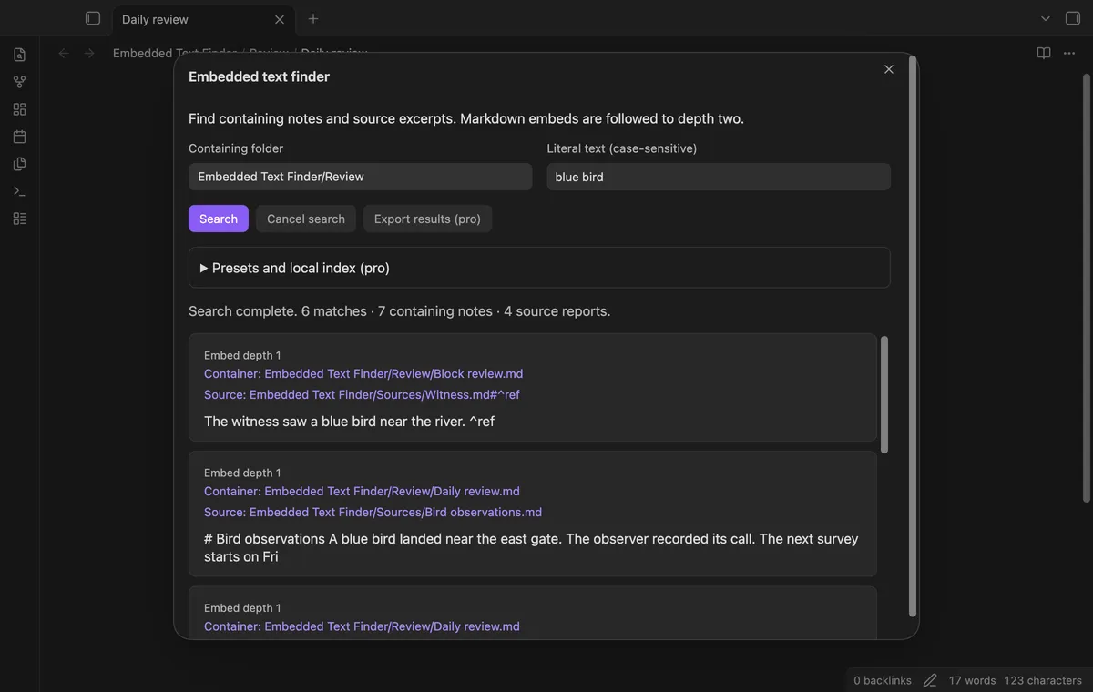 Embedded Text Finder screenshot
