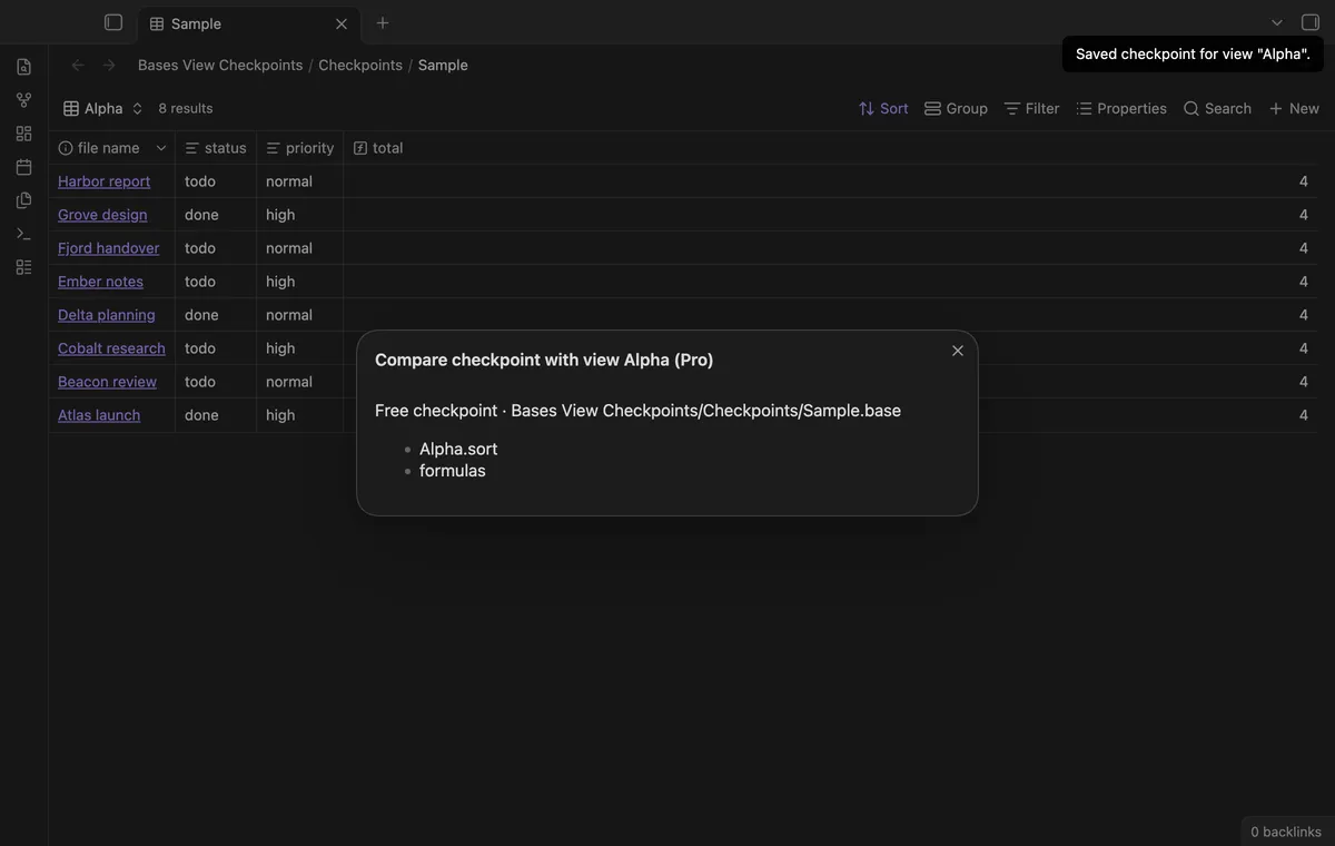 Bases View Checkpoints screenshot