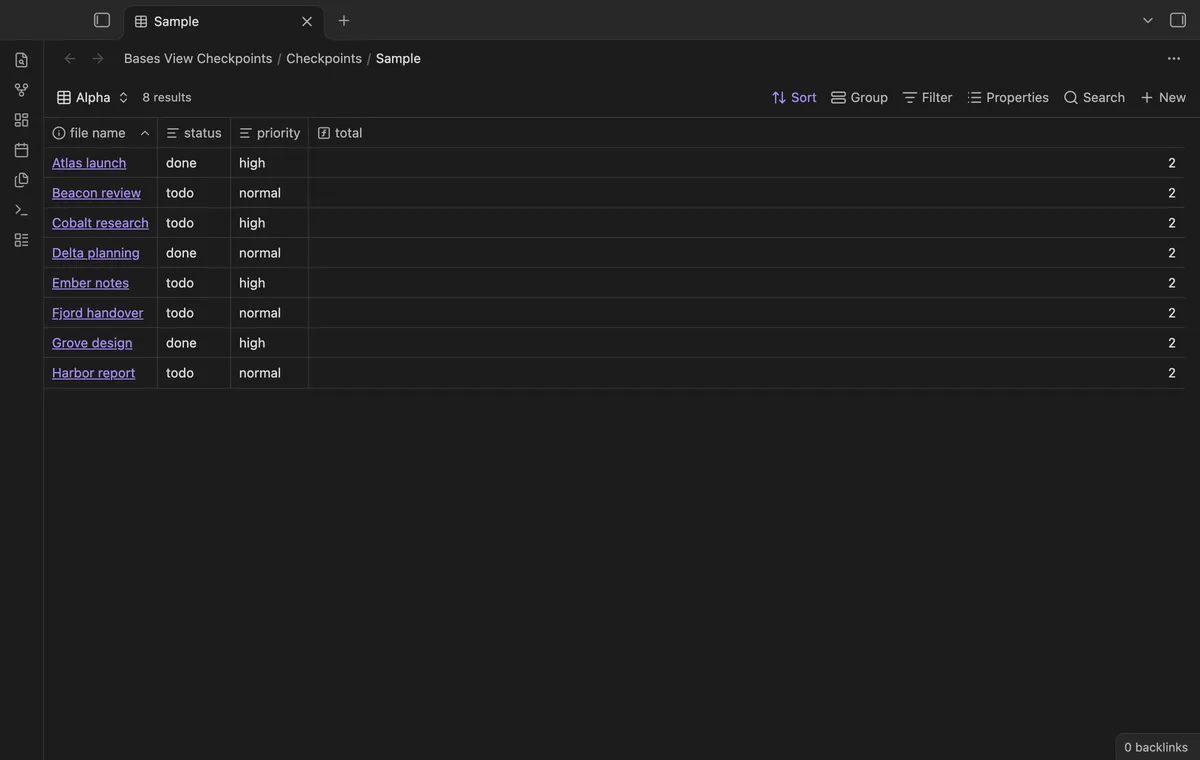 Bases View Checkpoints screenshot