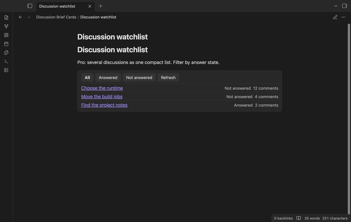 Discussion Brief Cards screenshot