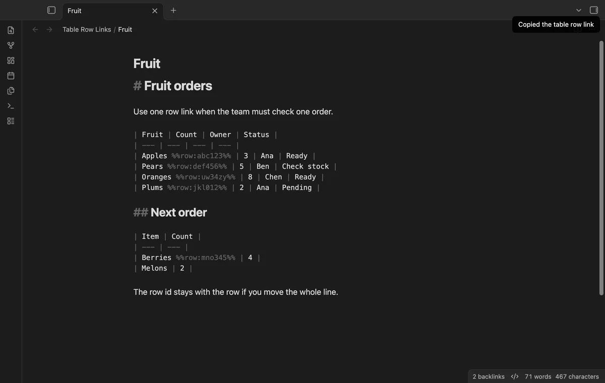 Table Row Links screenshot