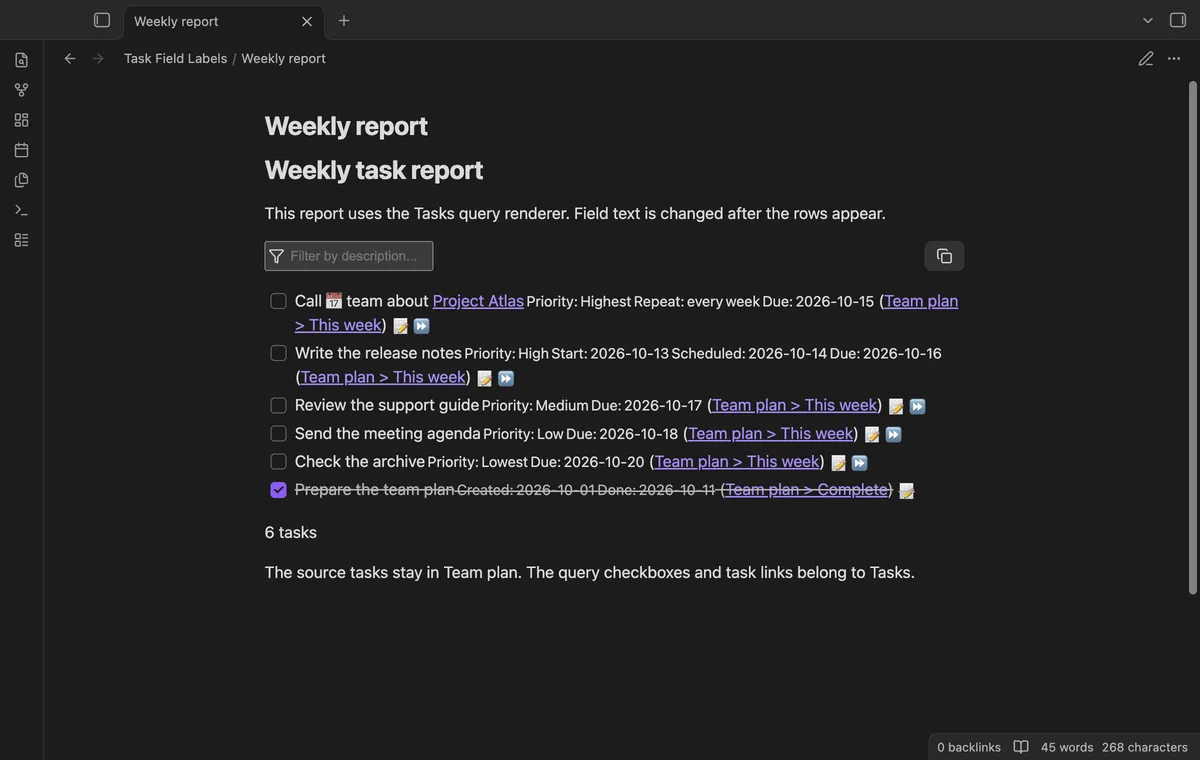 Task Field Labels screenshot