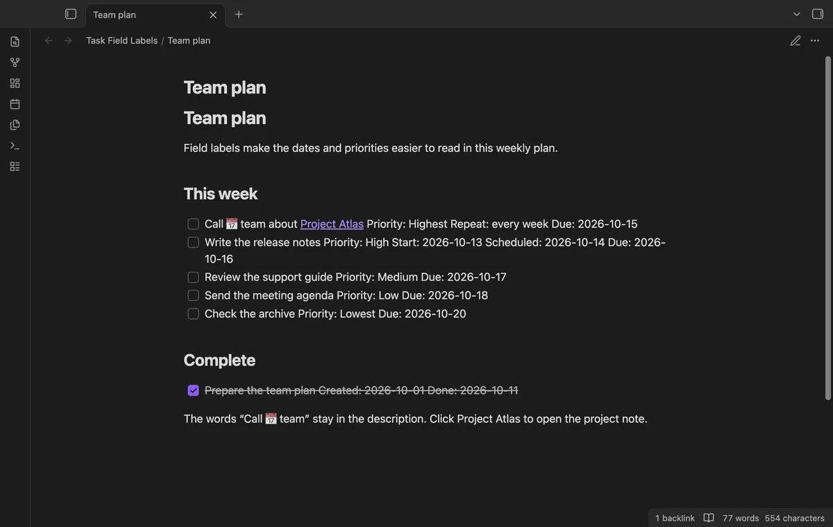 Task Field Labels screenshot