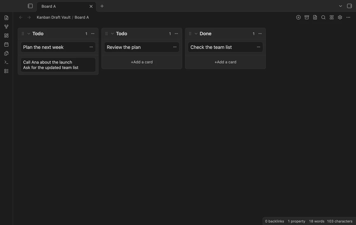 Kanban Draft Vault screenshot