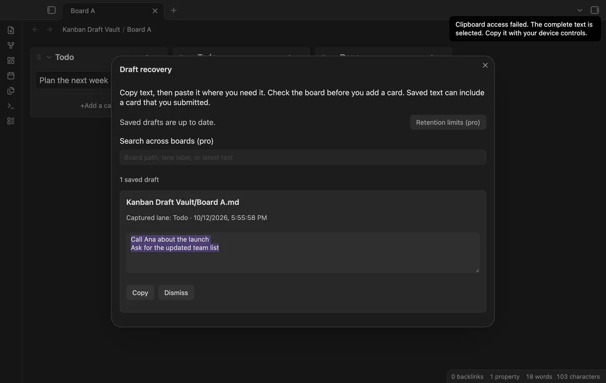 Kanban Draft Vault screenshot