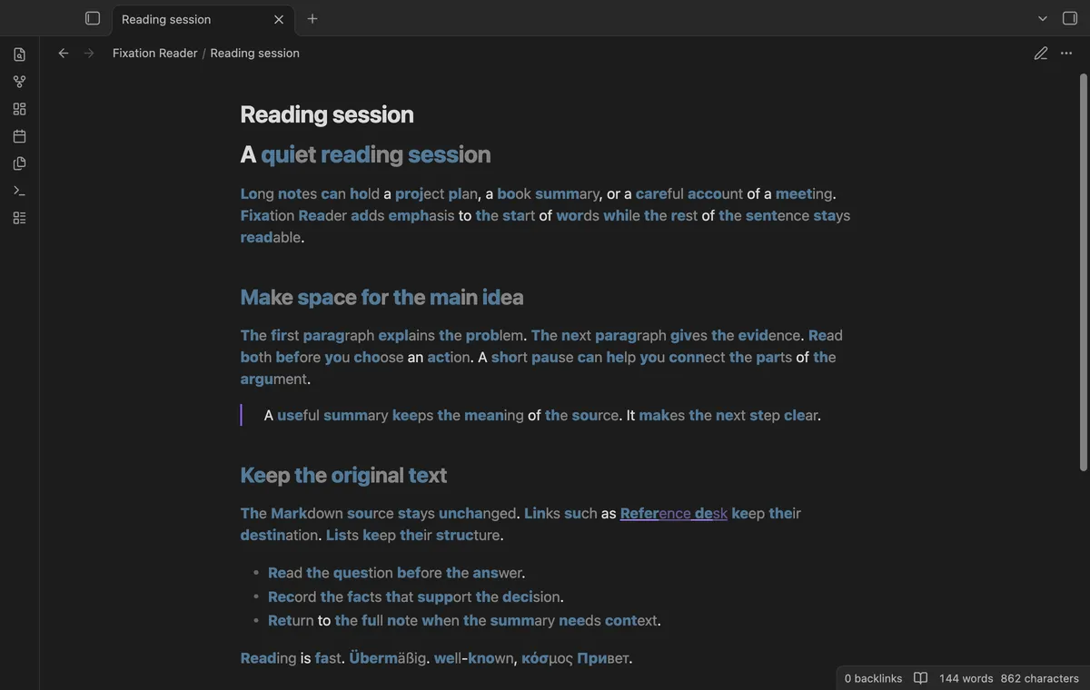 Fixation Reader screenshot