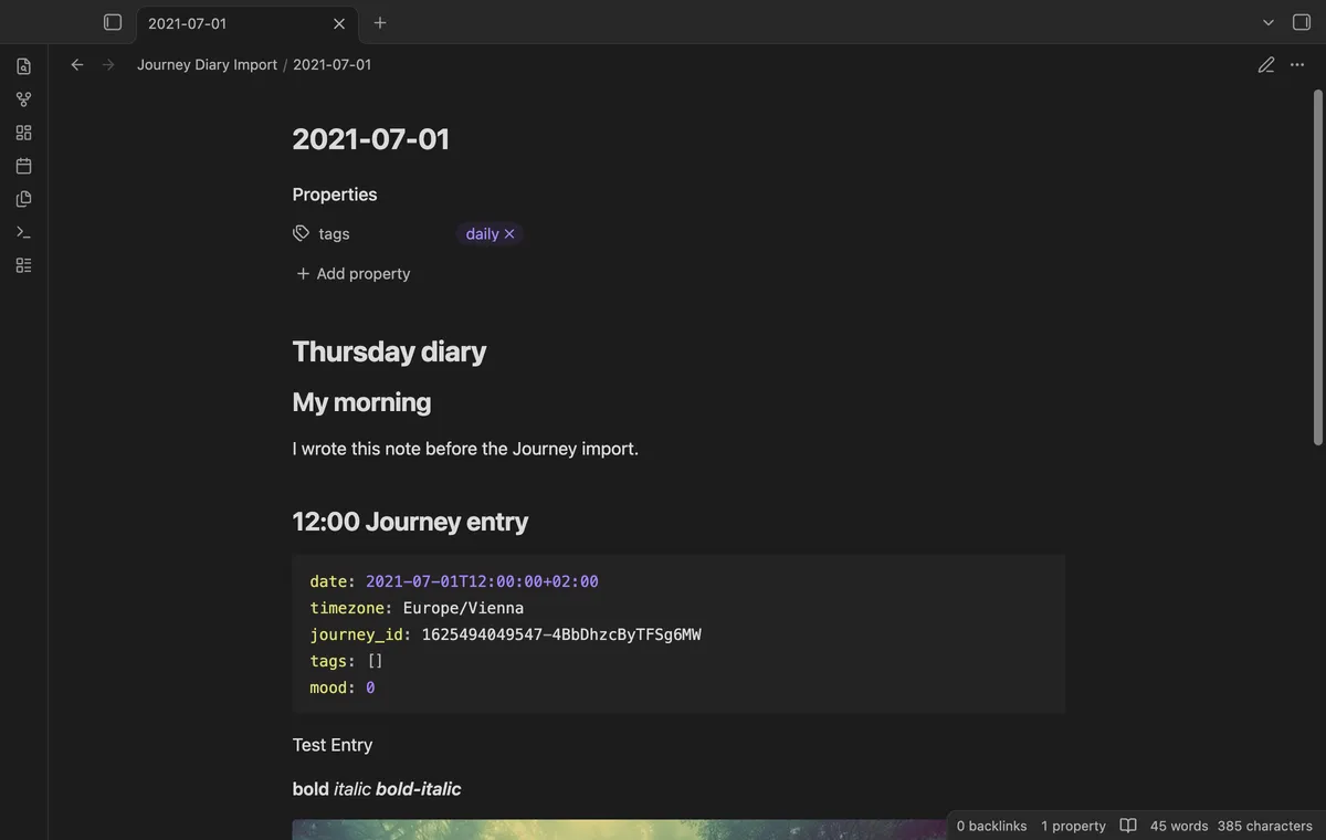 Journey Diary Import screenshot