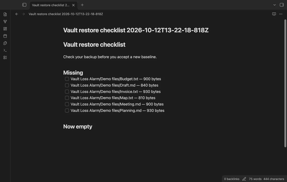 Vault Loss Alarm screenshot