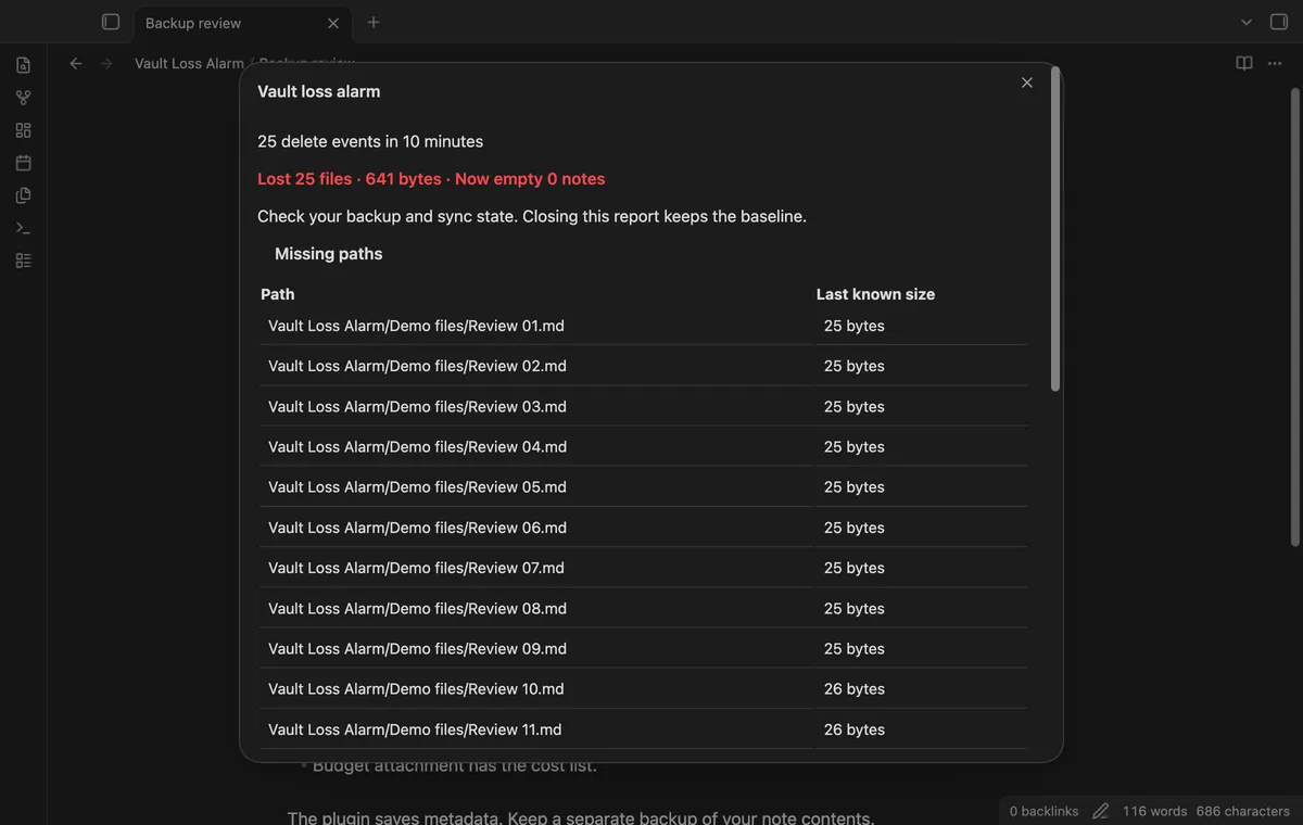 Vault Loss Alarm screenshot