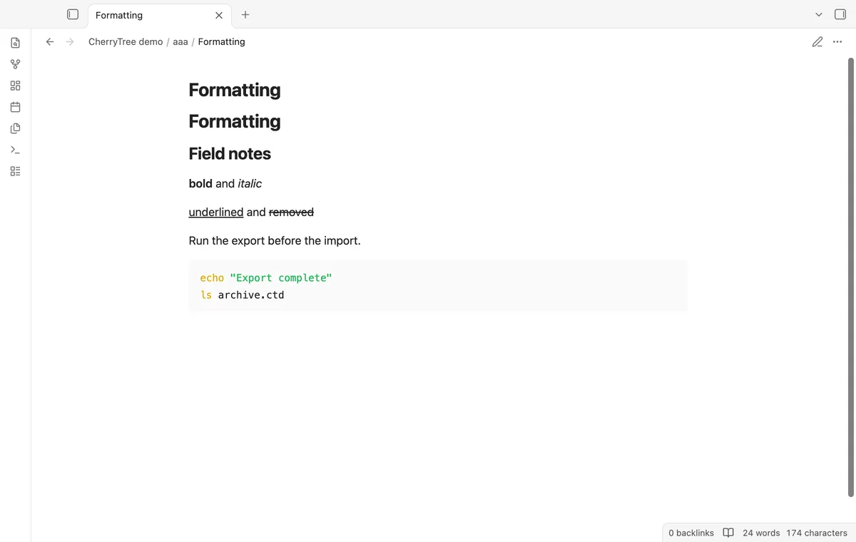 CherryTree Import screenshot