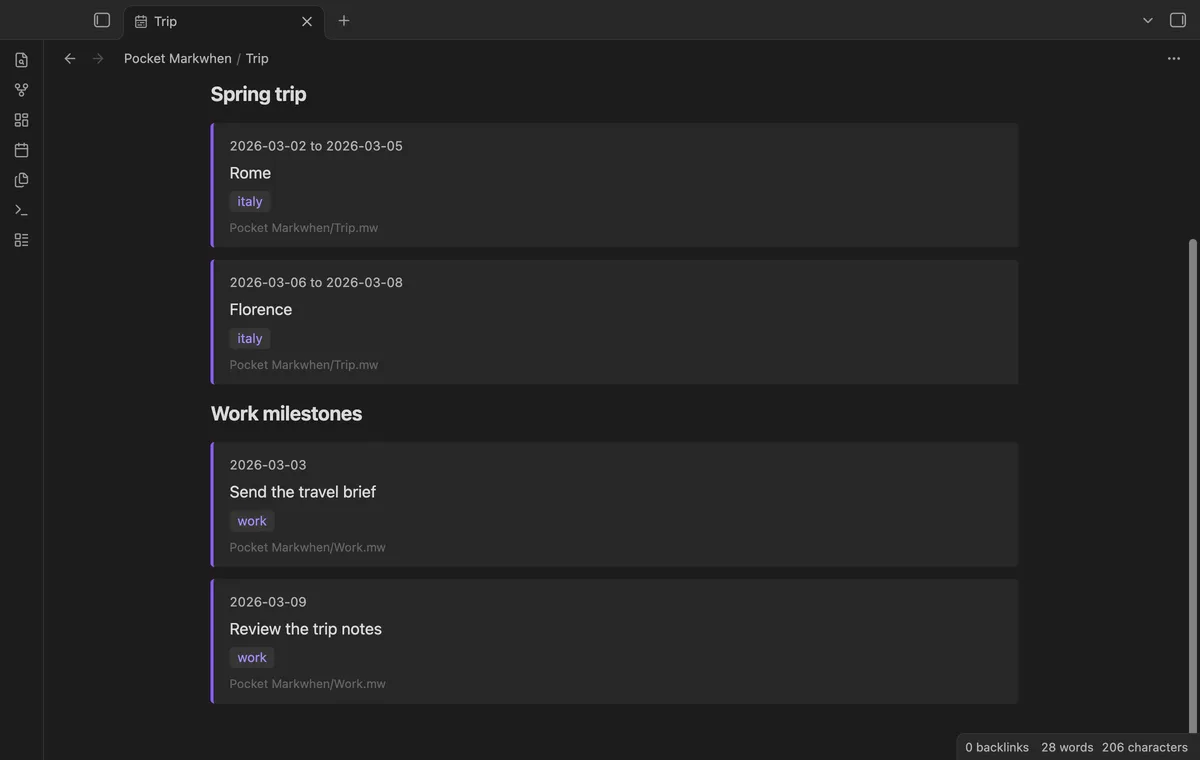 Pocket Markwhen screenshot