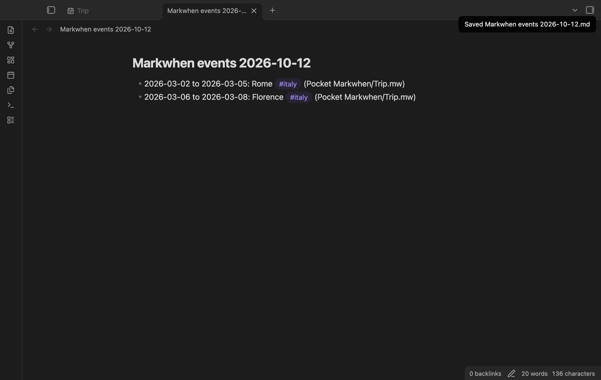 Pocket Markwhen screenshot