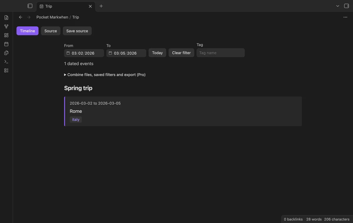 Pocket Markwhen screenshot