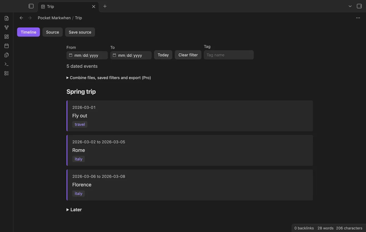 Pocket Markwhen screenshot