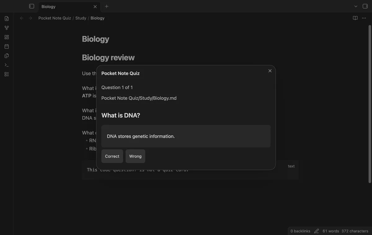 Pocket Note Quiz screenshot