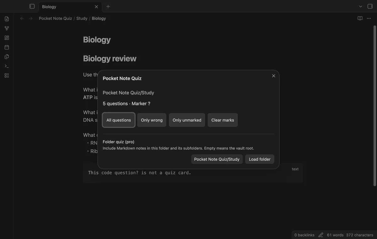 Pocket Note Quiz screenshot