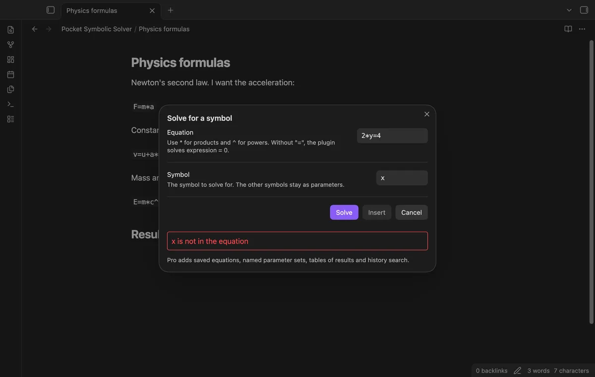 Pocket Symbolic Solver screenshot