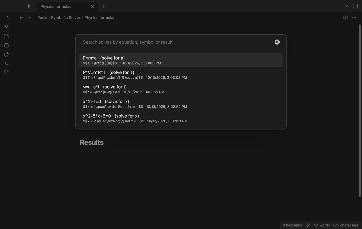 Pocket Symbolic Solver screenshot
